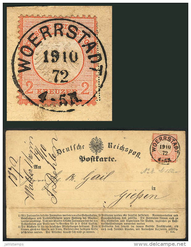 Card Sent From Woerrstadt To Giessen On 19/OC/1872, Franked With 2Kr. Orange (Sc.8), Minor Defects (crease And... - Brieven En Documenten