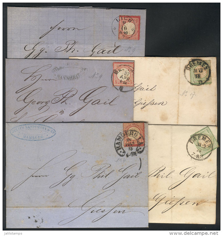 5 Entire Letters Posted Between 1872 And 1874 Franked With 1/3Gr. (Scott 15), 1Gr. (Sc.4), Or 3Kr.(Sc.9 ), Very... - Brieven En Documenten