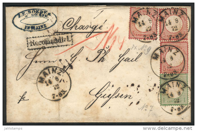 Entire Letter Sent By Registered Mail From Mainz To Giessen On 14/AU/1871, Franked With 10Kr., Fine Quality, Very... - Andere & Zonder Classificatie