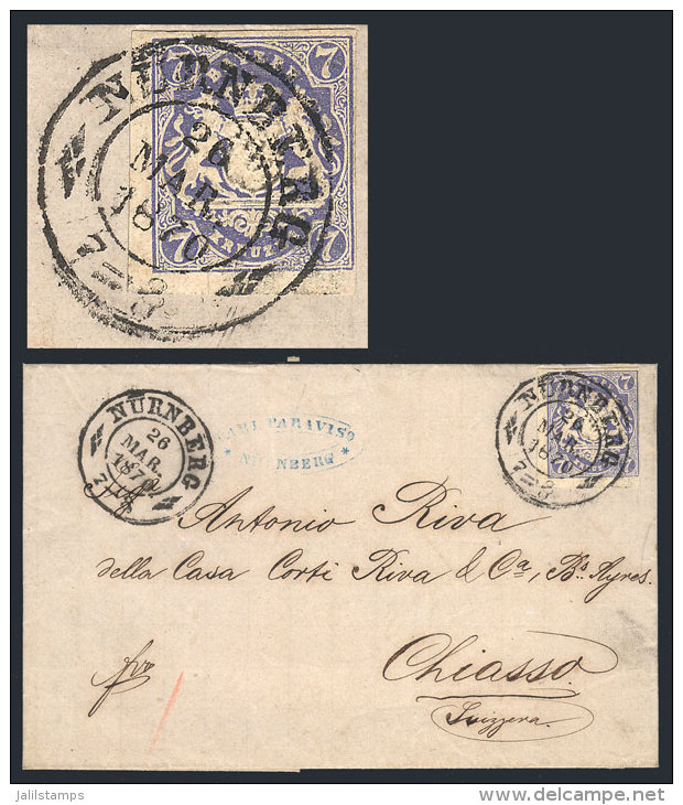 26/MAR/1870 N&Uuml;RNBERG - Chiasso (Switzerland): Folded Cover Franked With Bavaria Stamp Sc.19, Canceled By... - Andere & Zonder Classificatie