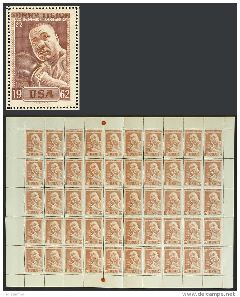 Complete Sheet Of 50 Cinderellas Of The Famous Engraver Czeslau Slania With View Of Sonny Liston (number 22), MNH,... - Boksen