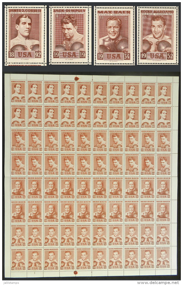 Complete Sheet Of 80 Cinderellas Of The Famous Engraver Czeslau Slania With 4 Different Models: James Corbett, Jack... - Boksen