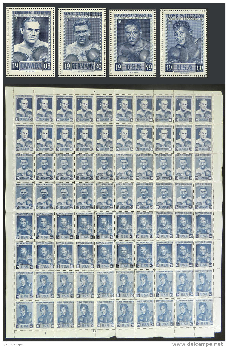 Complete Sheet Of 80 Cinderellas Of The Famous Engraver Czeslau Slania With 4 Different Models: Tommy Burns, Max... - Boksen