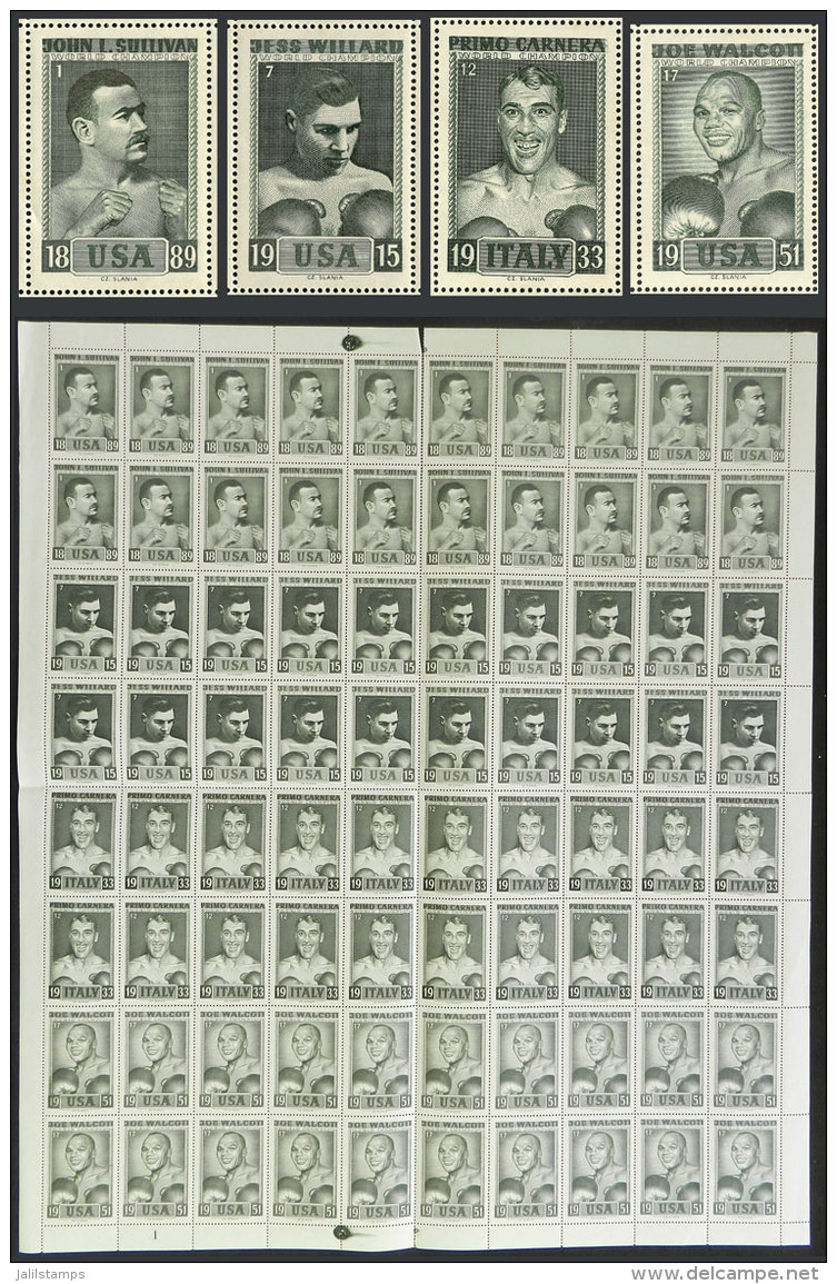 Complete Sheet Of 80 Cinderellas Of The Famous Engraver Czeslau Slania With 4 Different Models: John L. Sullivan,... - Boxen