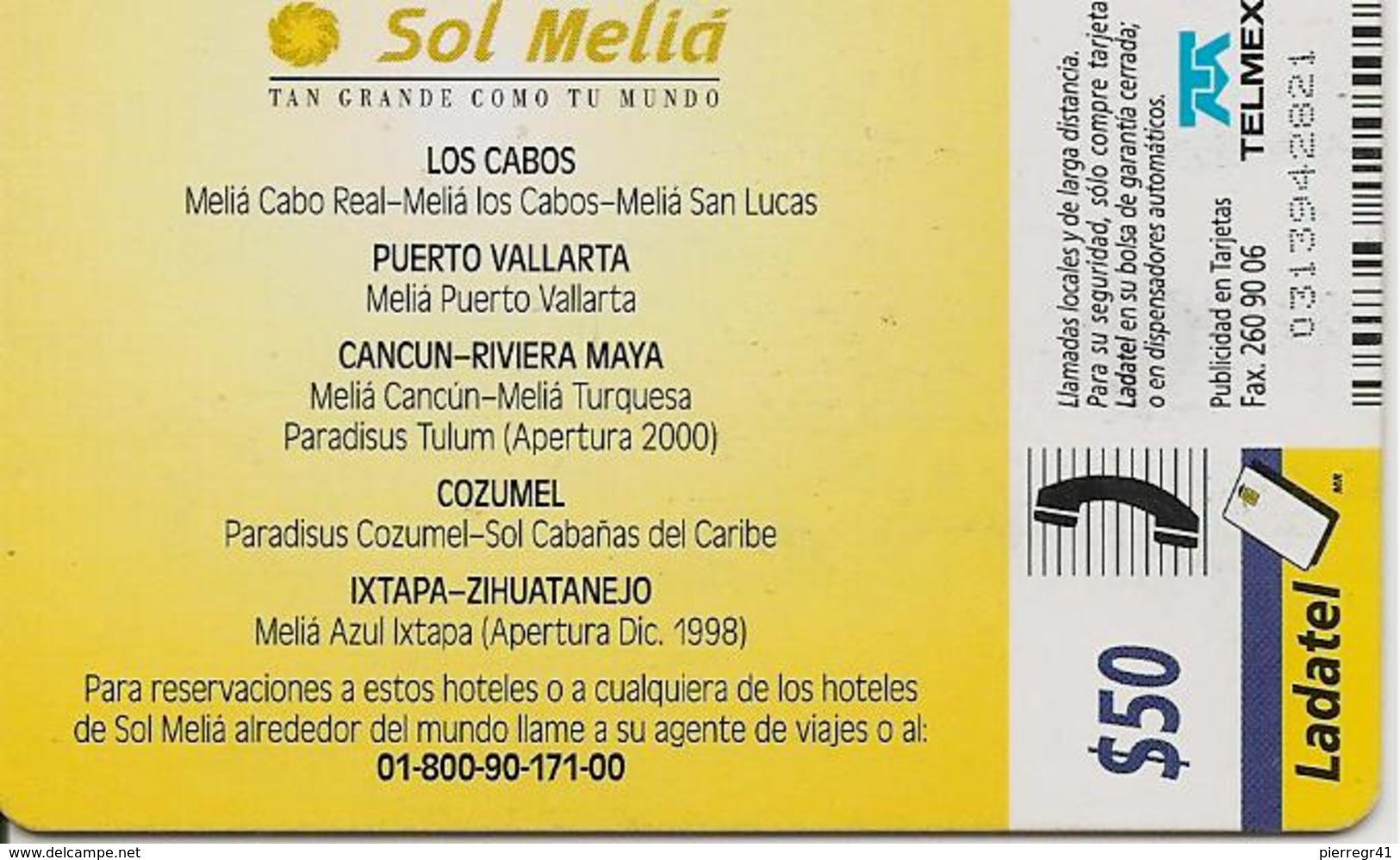 CARTE-PUCE-MEXIQUE-OB2--50 $-1998-MELIA AZUL IXTAPA-HOTEL-TBE - Mexique