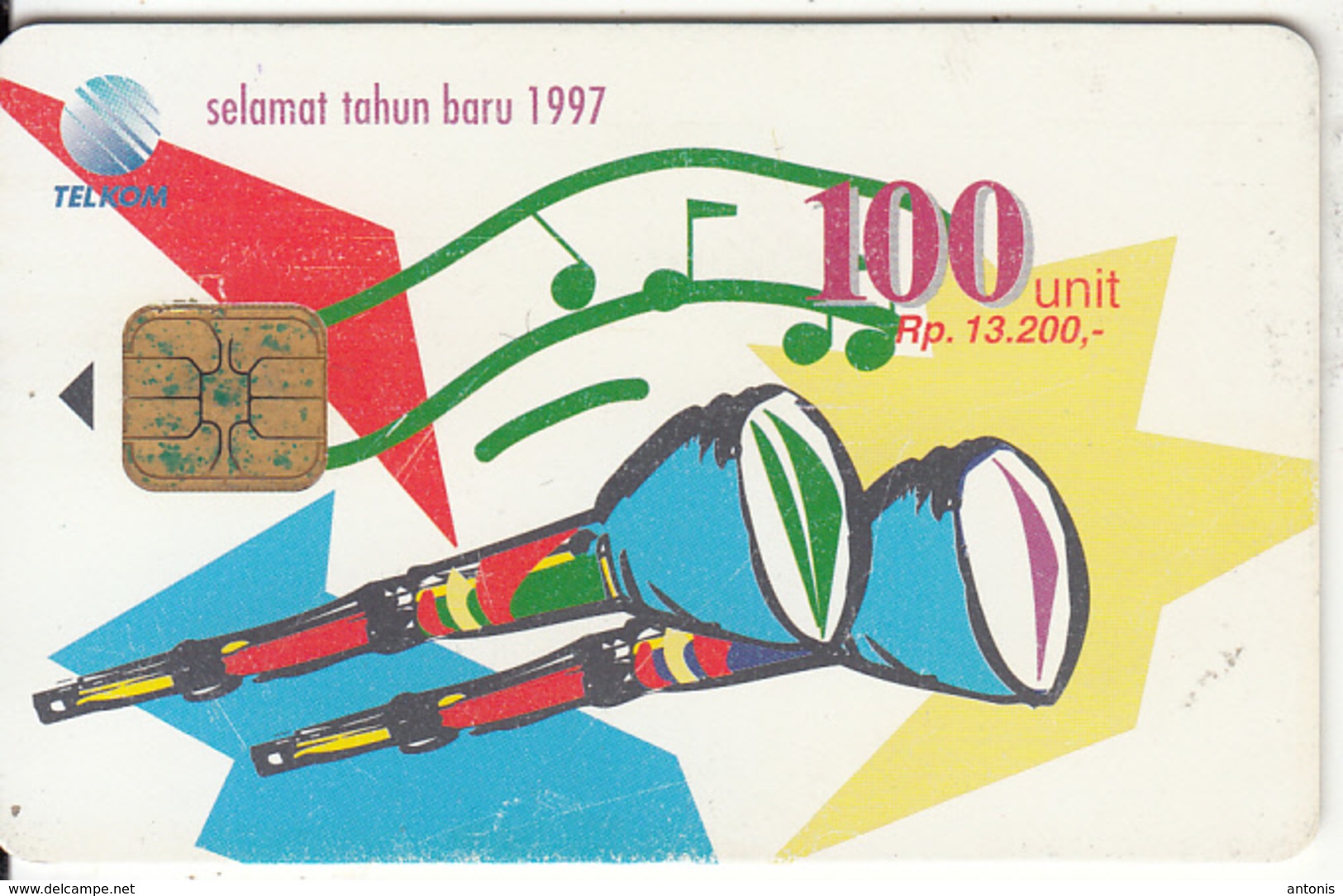 INDONESIA(chip) - Happy New Year 1997/Trumpet, Telkom Telecard 100 Units, Used - Indonesia