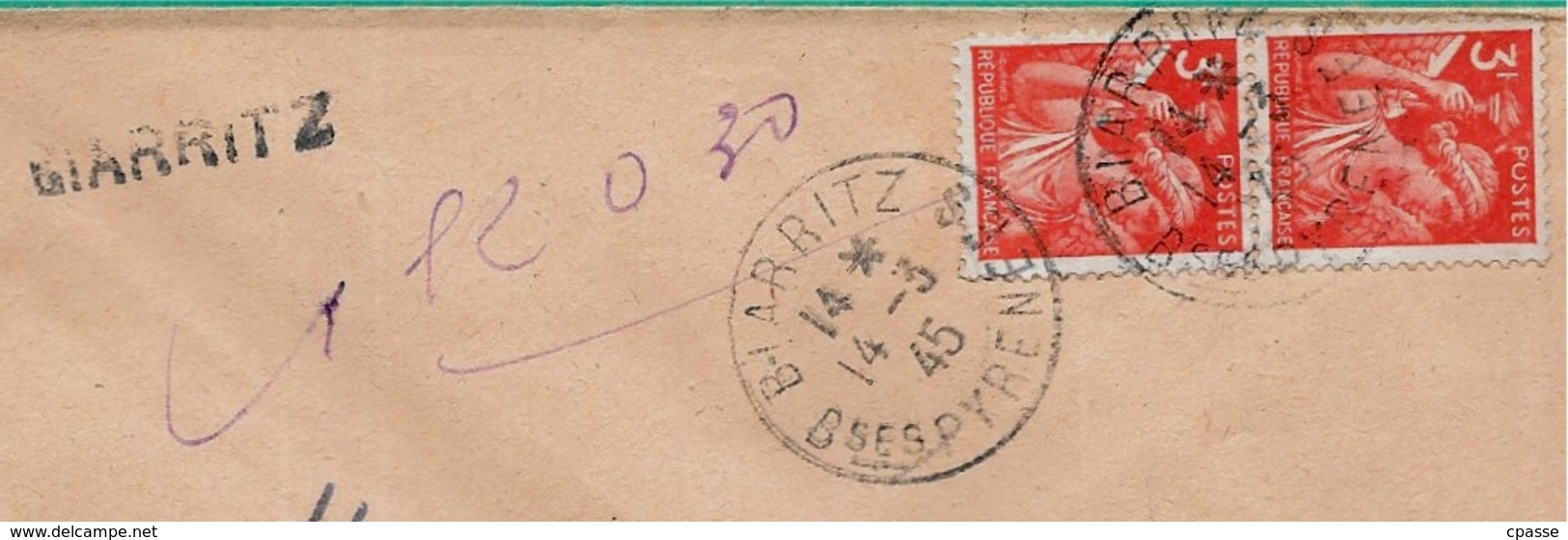 Lettre Recommandée 64 BIARRITZ (griffe) Affranchissement Composé Tarif 6 Francs (YT 655 Type IRIS X 2) 1945 - 1939-44 Iris