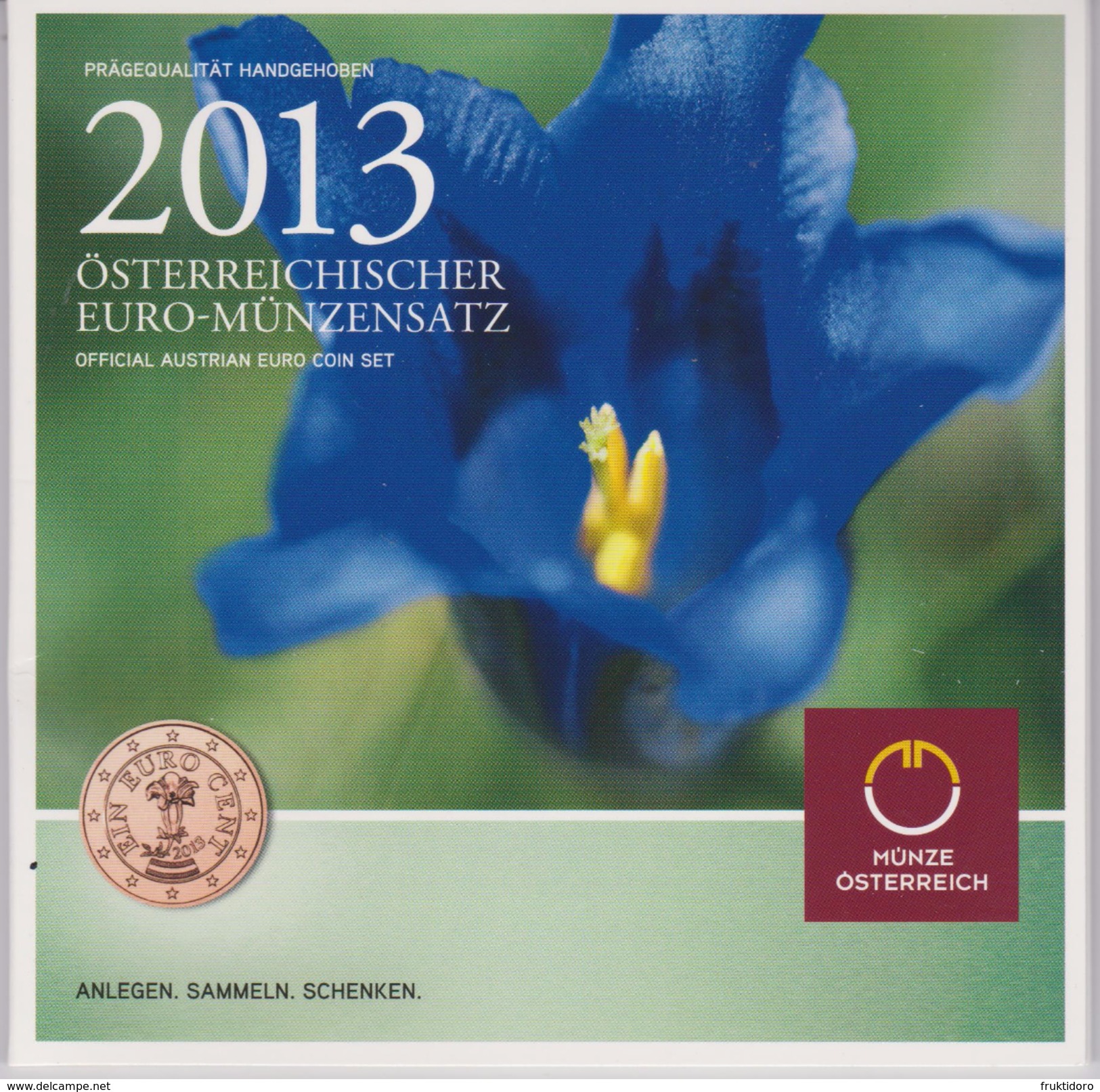 Coin Austria Coinage 2013 - 0.01 - 2  Euro UNC - Gentian - Oostenrijk
