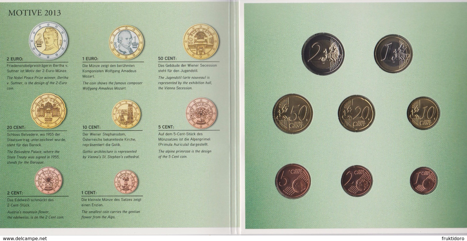 Coin Austria Coinage 2013 - 0.01 - 2  Euro UNC - Gentian - Autriche