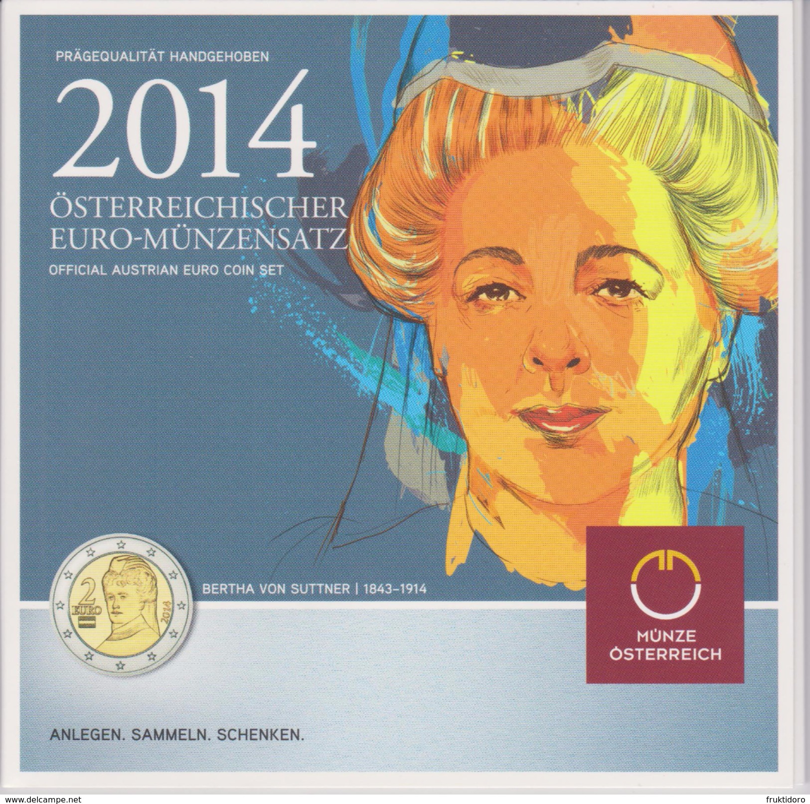 Coin Austria Coinage 2014- 0.01 - 2  Euro UNC - Bertha Von Suttner - Oostenrijk