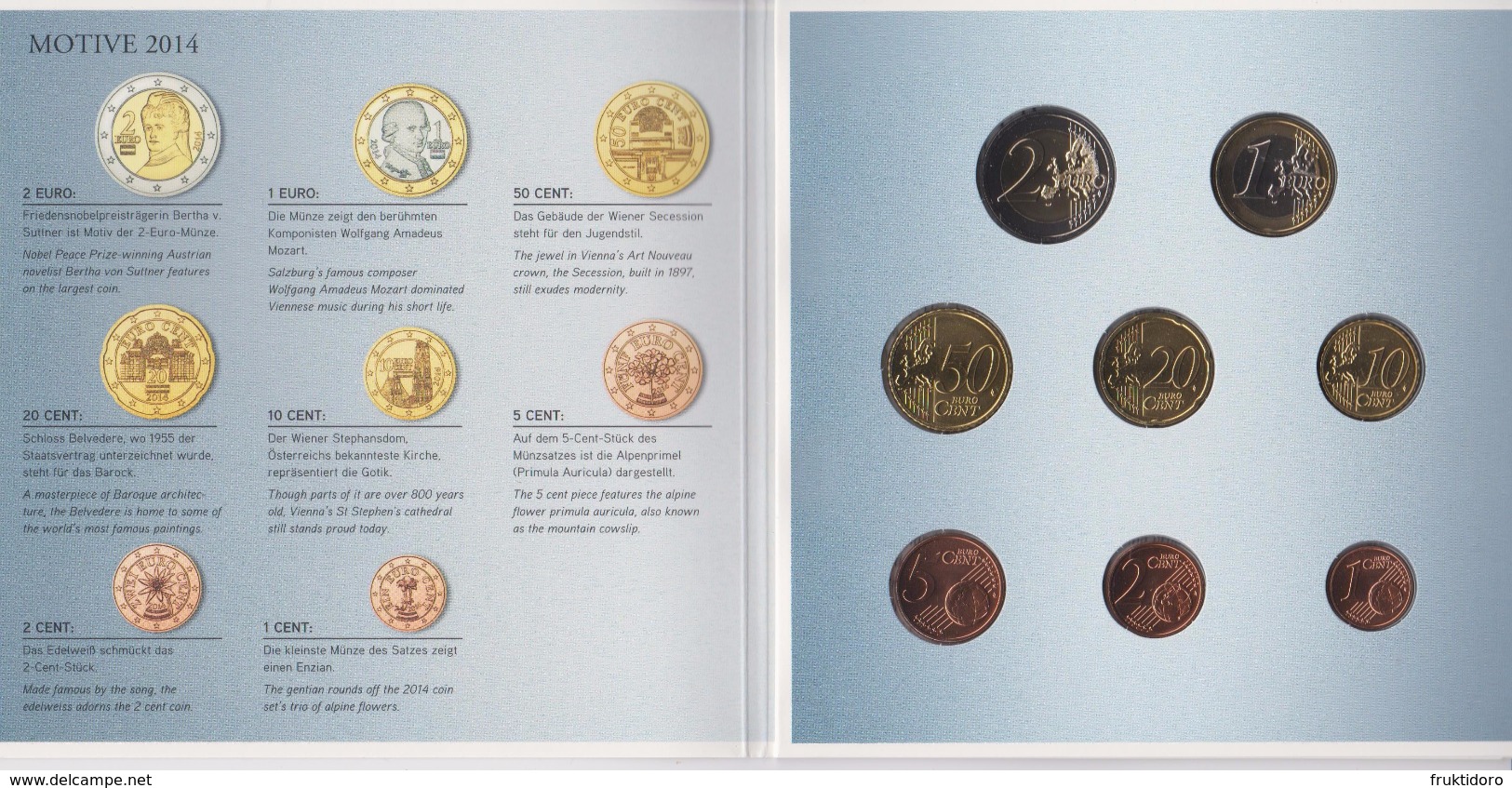 Coin Austria Coinage 2014- 0.01 - 2  Euro UNC - Bertha Von Suttner - Oostenrijk