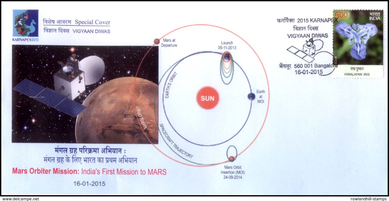 India, 2015, Space, Mars Orbiter Mission - India's First Mission To MARS, Special Cover, Satellite, Spacecraft, Spci 17. - Azië