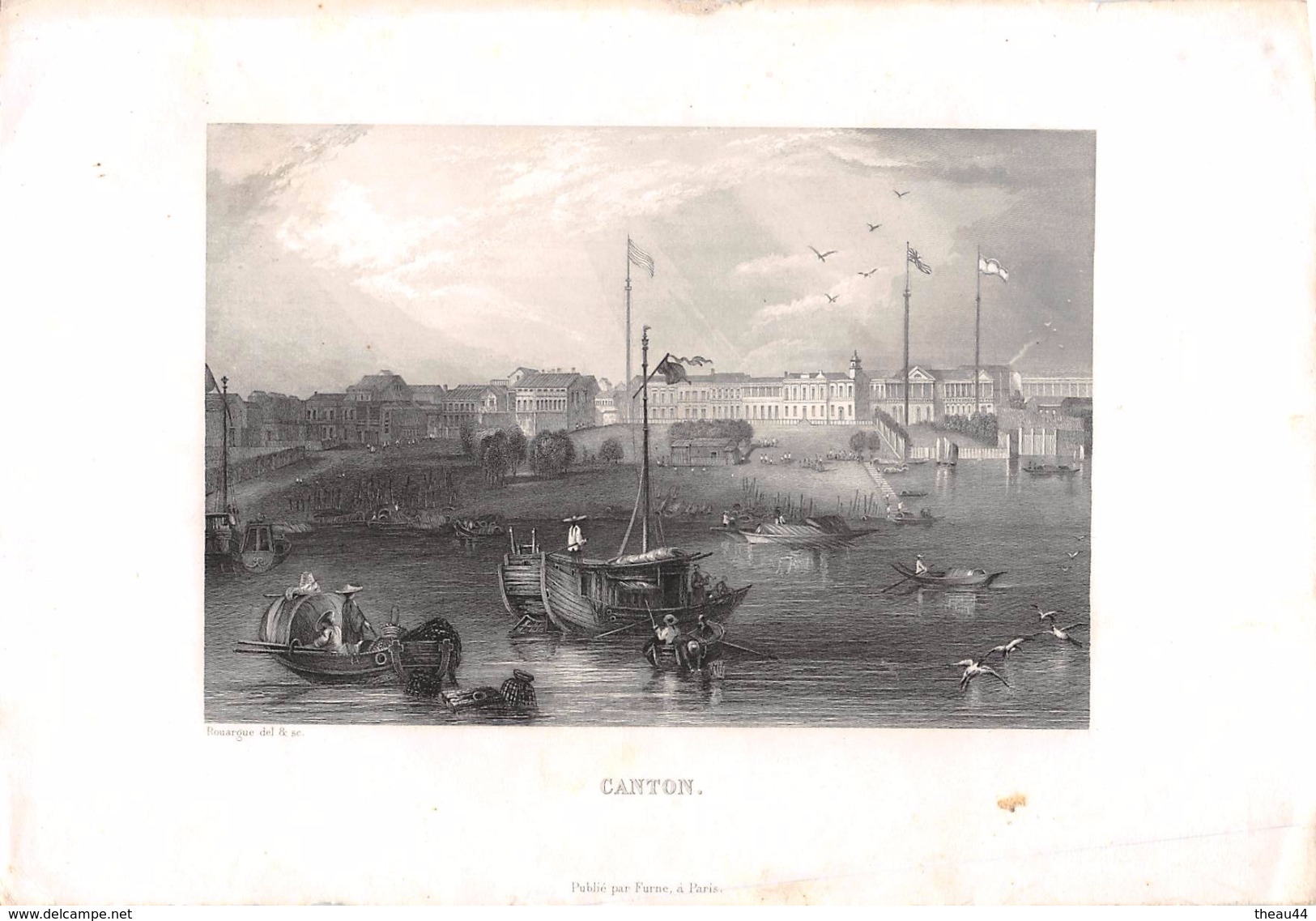 CHINE  - Lithographie De CANTON  -  Sampans Dans Le Port  -  Voir Description - China