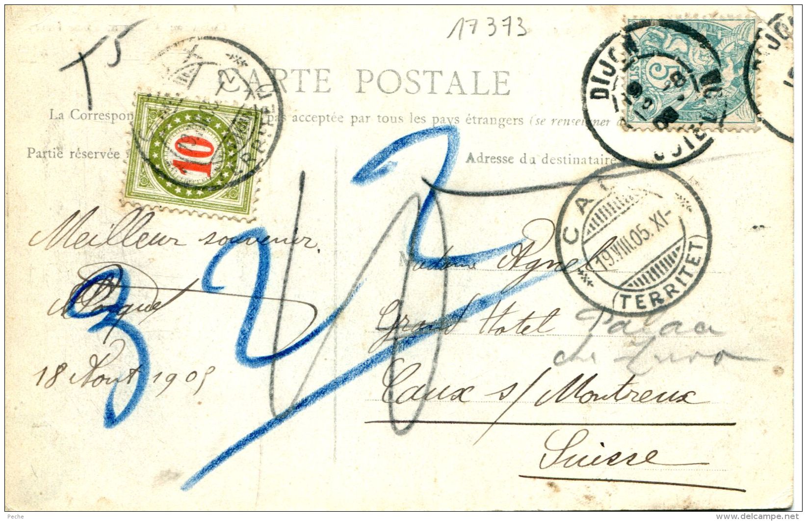 N°17373 -carte Postale Taxée Départ Dijon Pour Caux Sur Montreux- - Taxe