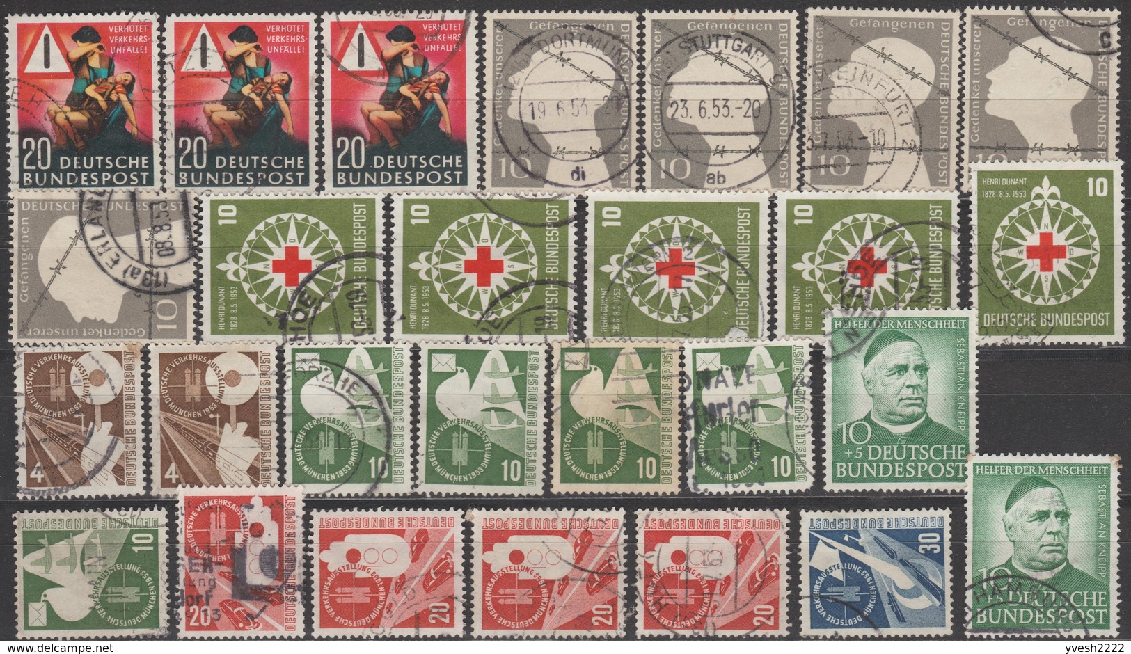 Allemagne 1953. Petit Lot. Y&T 48 X 3, 49 X 5, 50 X 5, 53 X 2, 54 X 5, 55 X 5, 56, 62 X 2. Cote 238 &euro; - Used Stamps