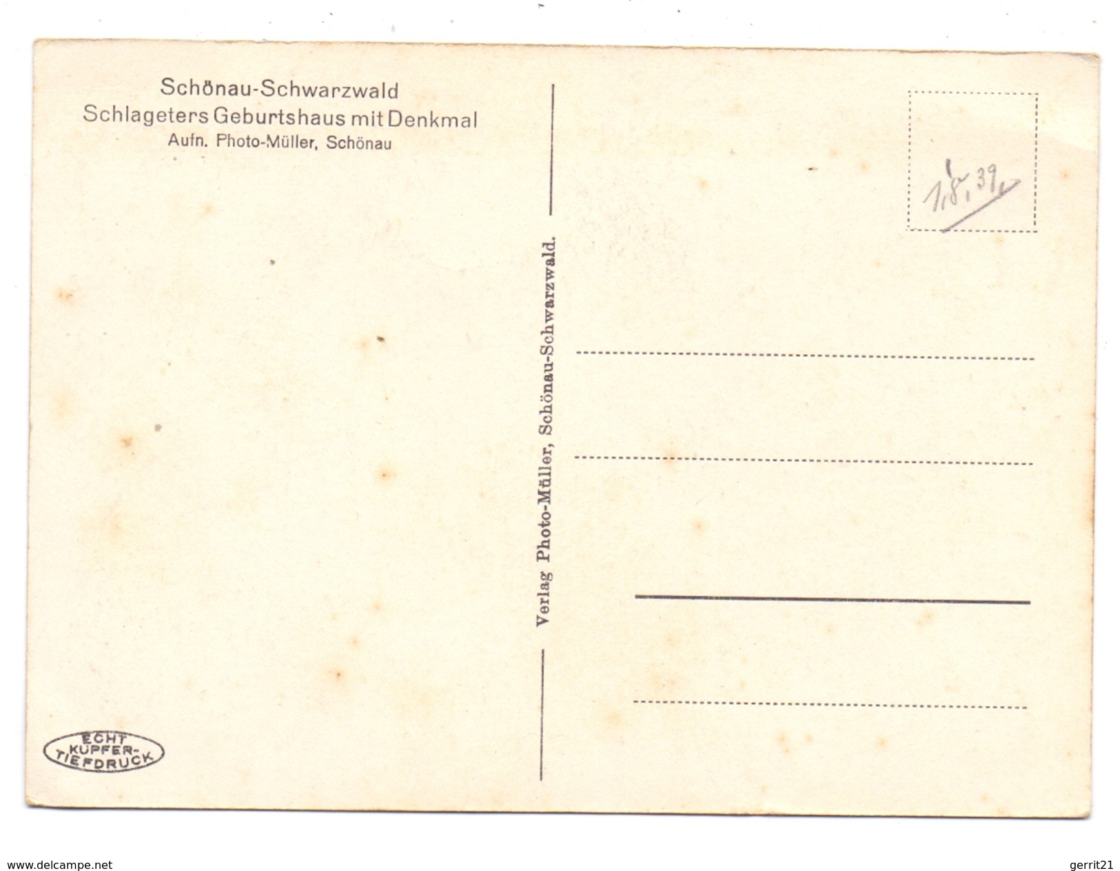 7869 SCHÖNAU / Schwarzwald, Schlageter, Albert Leo, Geburtshaus Und Denkmal, 1939 - Loerrach