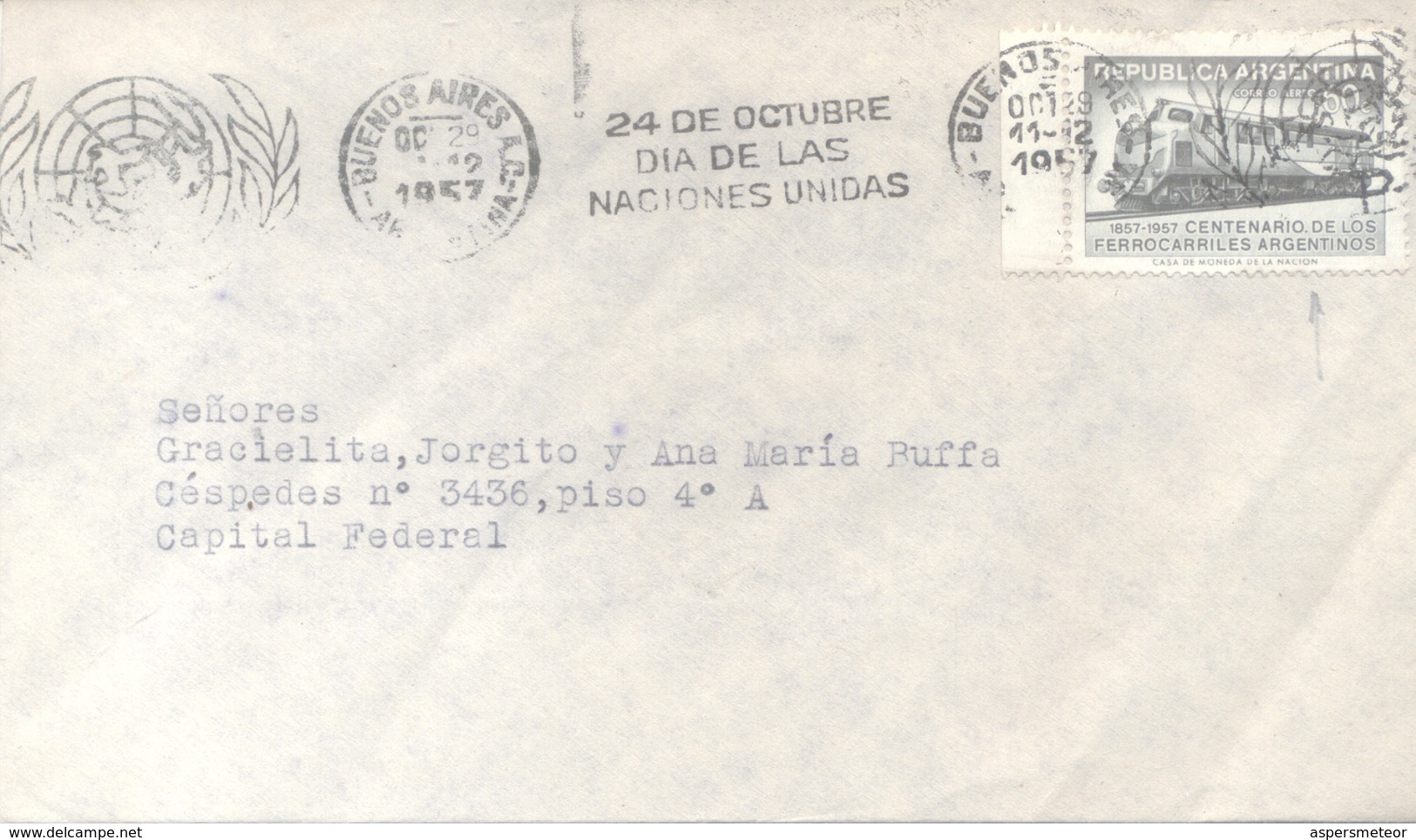 RARA VARIEDAD GJ NR. NRO. 1085 CENTENARIO DE LOS FERROCARRILES ARGENTINOS . LUEGO DE CENTENARIO CIRCULADA CON SPECIAL CO - Andere & Zonder Classificatie