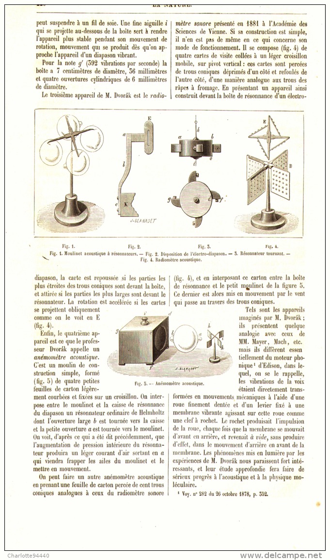 TOURNIQUETS à SONS  " Appareils De Rotation Acoustiques " 1884 - Autres & Non Classés