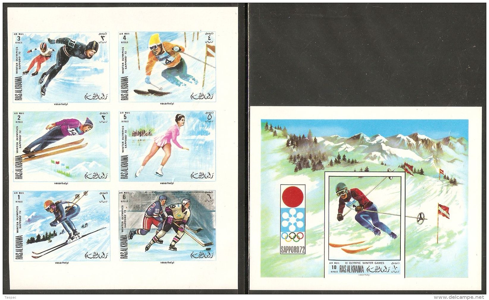 Ras Al-Khaima 1970 Mi# 377-382, Block 85 B ** MNH - Imperf. - Winter Olympics, Sapporo - Winter 1972: Sapporo