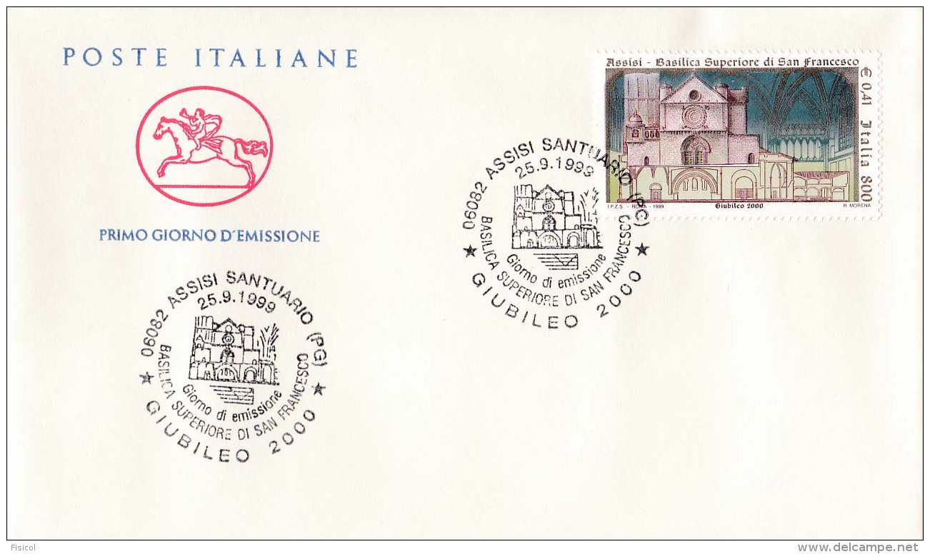 1999 ITALIA - 09 BASILICA SAN FRANCESCO - FDC CAVALLINO - ANNULLO ASSISI SANTUARIO - FDC