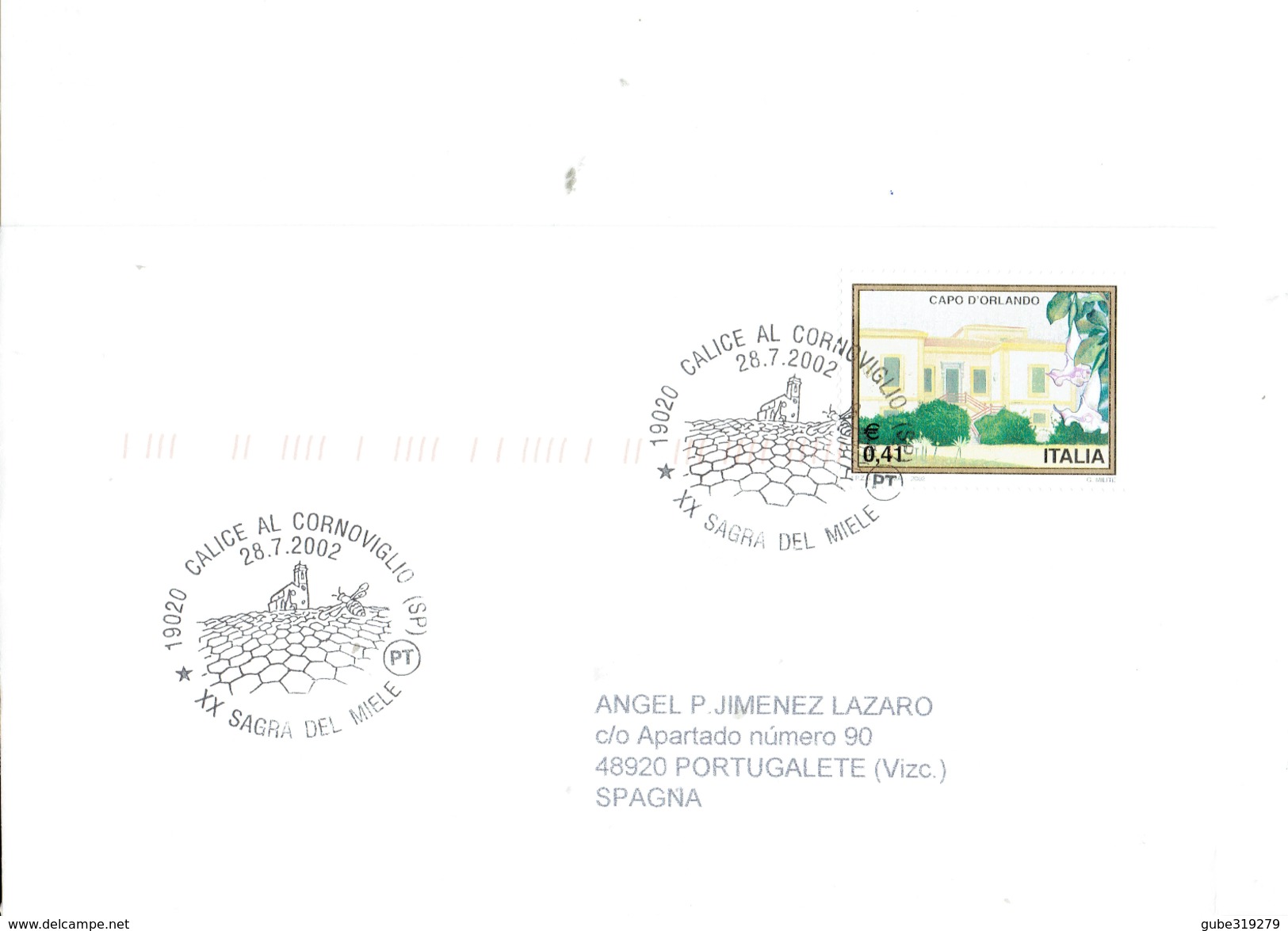 ITALY 2002 - BUSTA COMMEM  CALICE AL CORNOVIGLIO (SPEZIA).XX SAGRA DEL MIELE - (SPEZIA)   FRAN DI &euro; 0.41 CAPOD'ORLA - 2001-10: Storia Postale