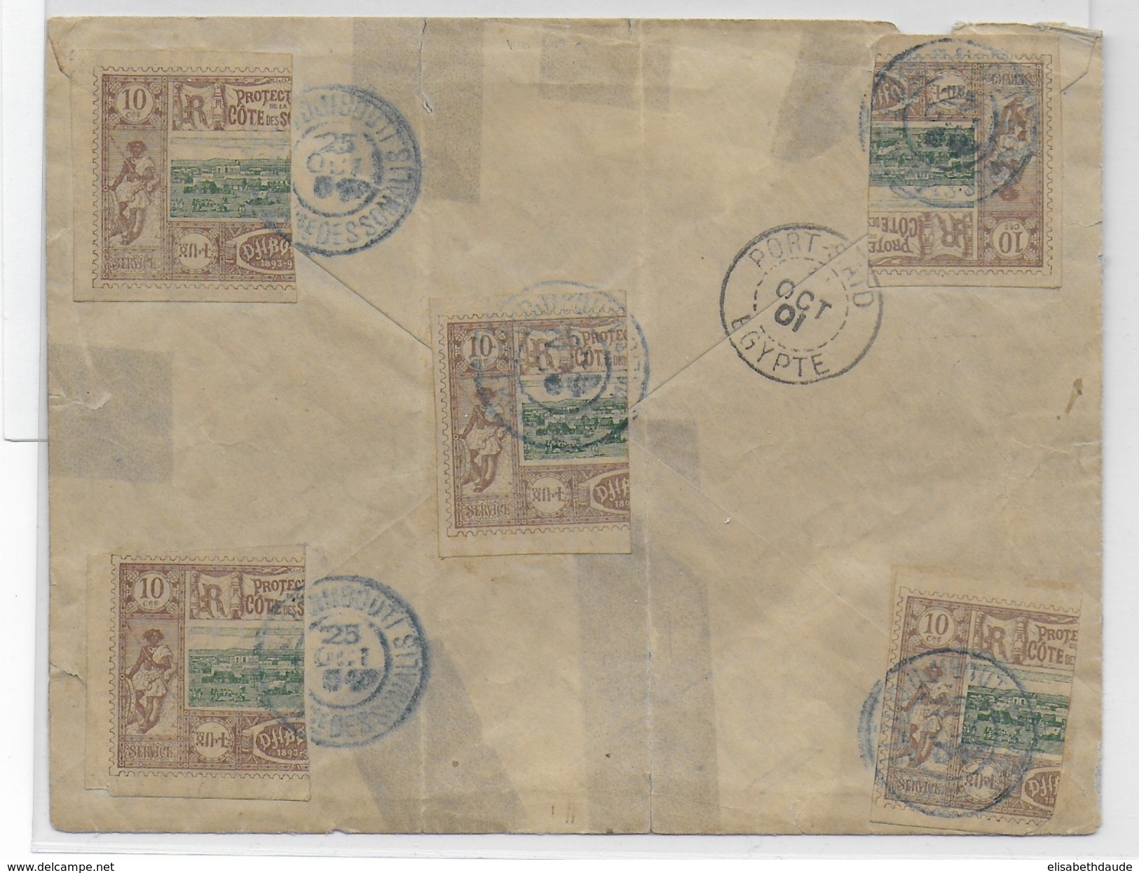 SOMALIS - 1901 - TRES RARE AFFR. Avec 5 DEMI-TIMBRES YVERT N° 10 Sur LETTRE => CONSUL De FRANCE à PORT SAÏD - CERTIFICAT - Brieven En Documenten