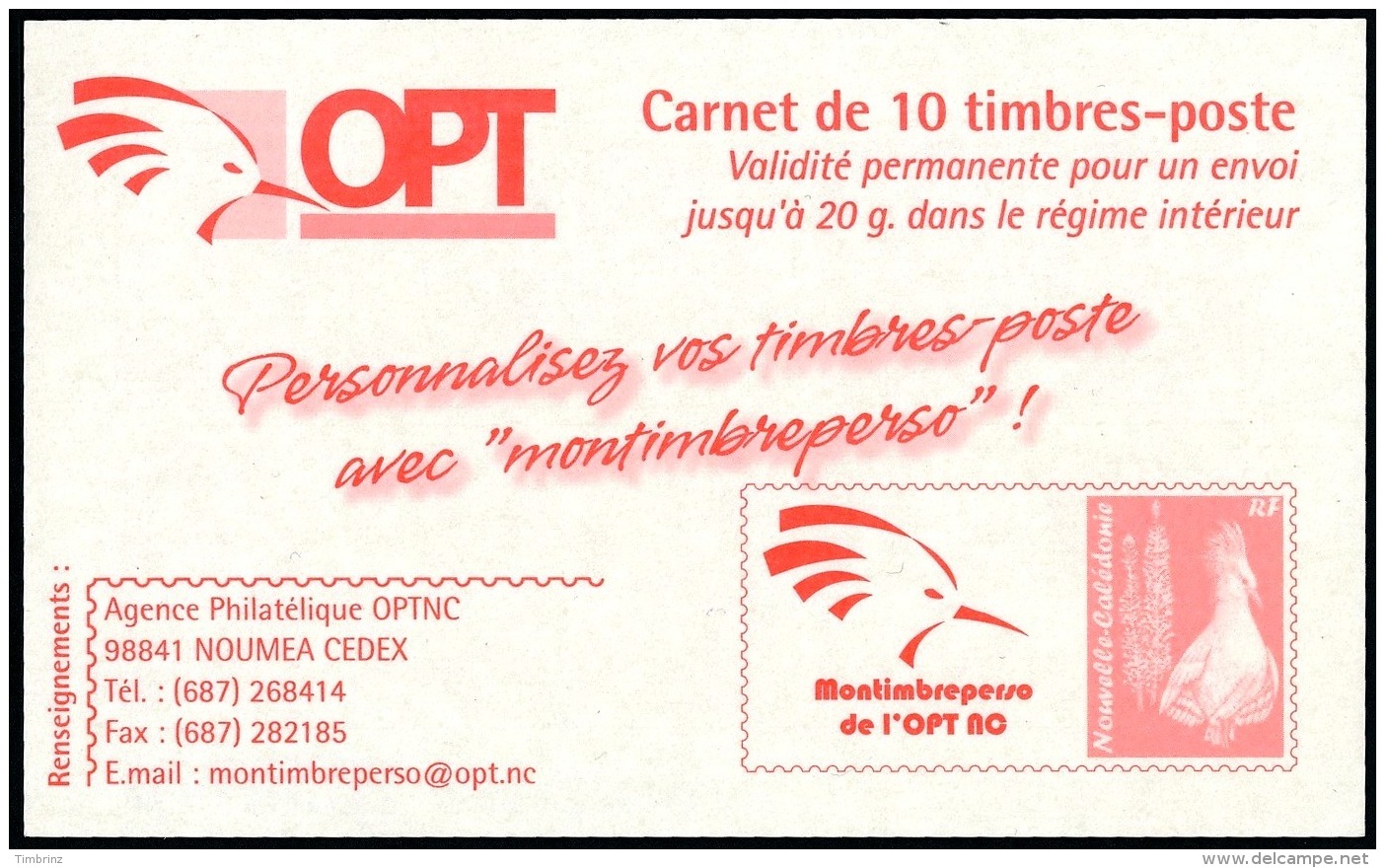 NOUV.-CALEDONIE 2010 - Yv. Carnet C1100 ** TB  Faciale= 6,29 EUR - 10 Ex Yv.1100 Adhésifs - Cagou &amp; Pins ..Réf.NCE23 - Booklets