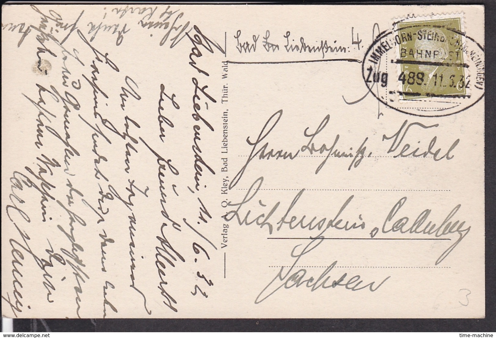 Bad Liebenstein , Bahnpoststempel " Immelborn - Steinbach " 1932 - Bad Liebenstein