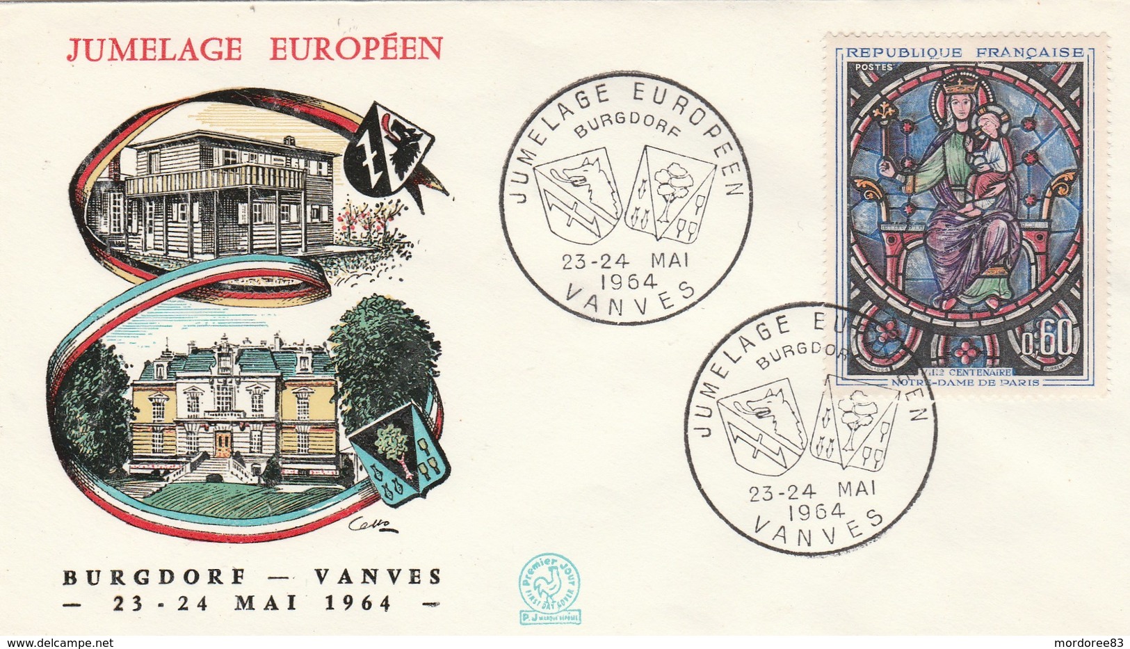JUMELAGE EUROPEEN VANVES BURGDORE 1964 YT 1419 - TDA176 - Lettres & Documents