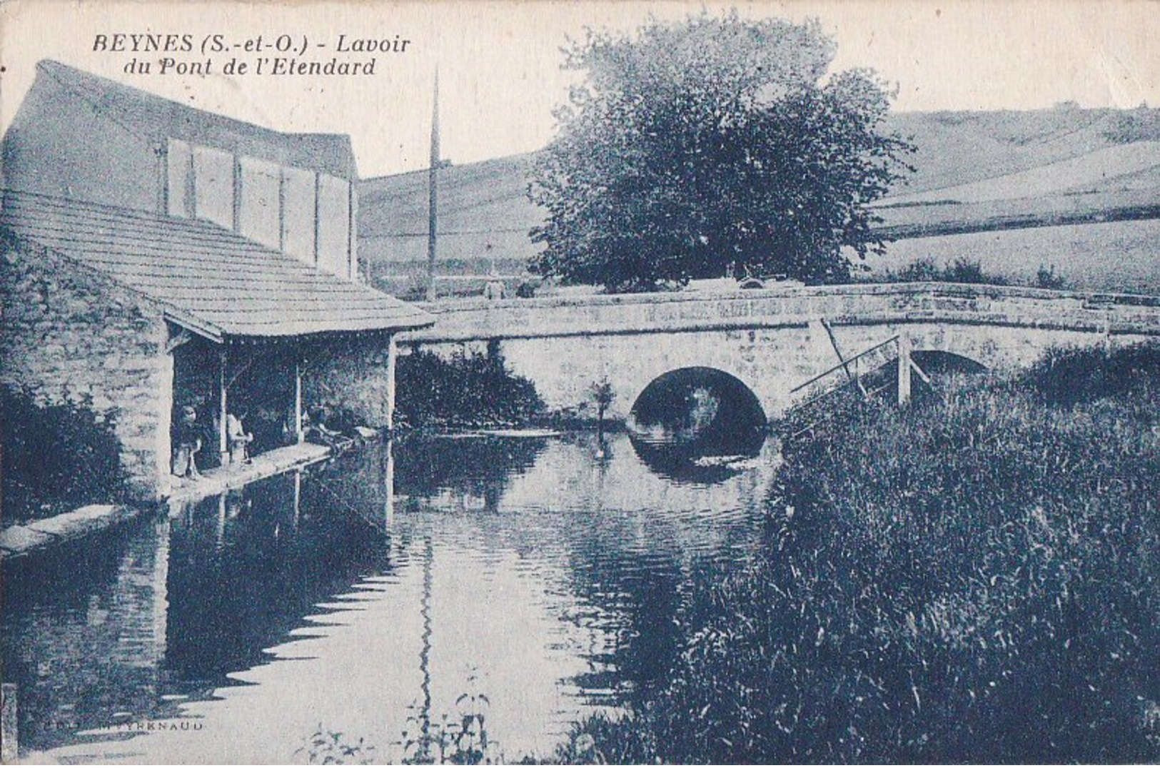 78 BEYNES  Jolie Vue Sur Le LAVOIR Couvert Animé Les Lavandières Et Enfants Sur Le PONT De L' Etendard Timbre 1930 - Beynes