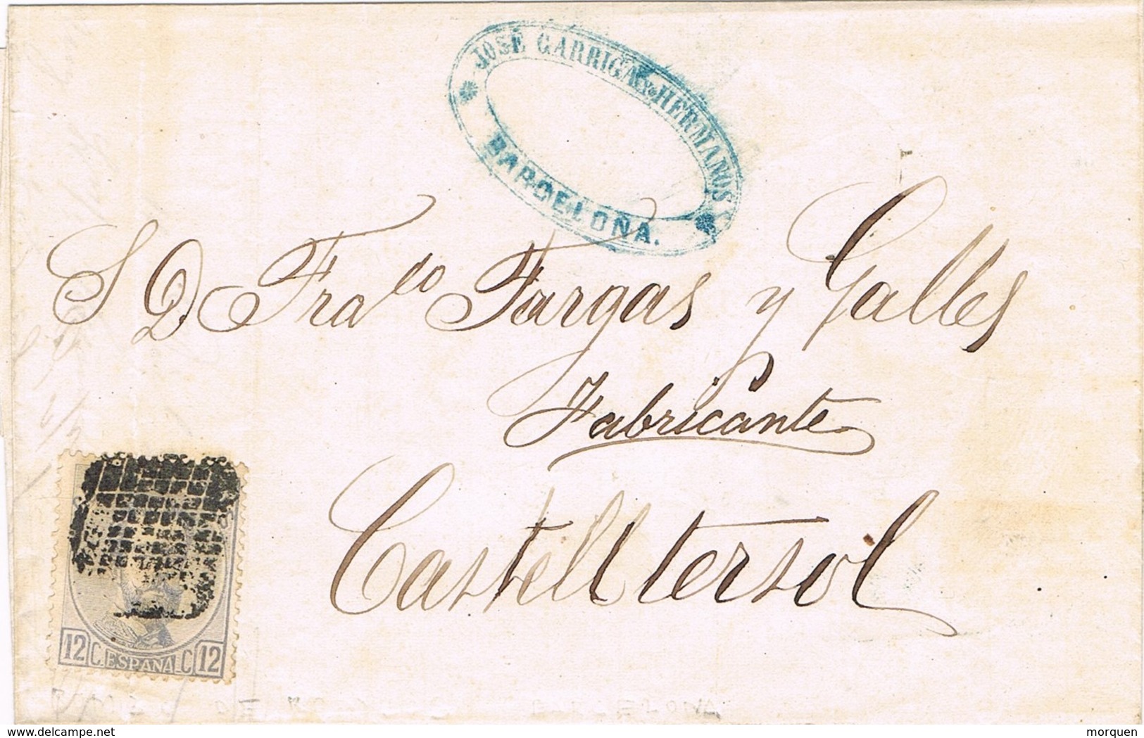 23413. Carta Entera BARCELONA 1872. Stamp AMADEO. Rombo De Rombos De Barcelona - Storia Postale