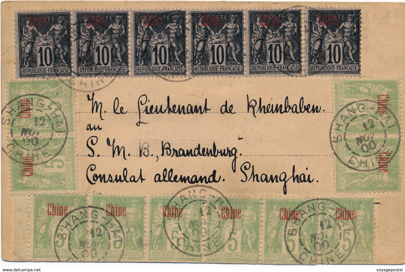 Type Sage 10c Bande & 5c Bande + Paire SHANGHAI CHINE CHINA - Covers & Documents