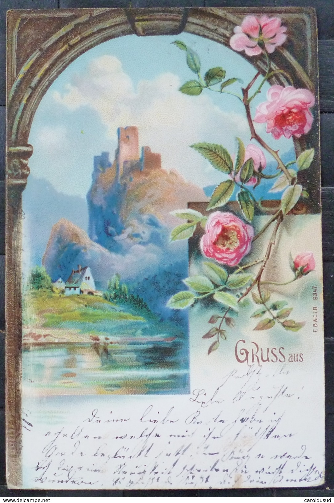 Cpa Litho  Precurseur 1902 ILLUSTRATEUR EB&CiB GRUSS AUS .. Burg Rheinstein Chateau Allemagne Dans Arcade De Roses - Souvenir De...