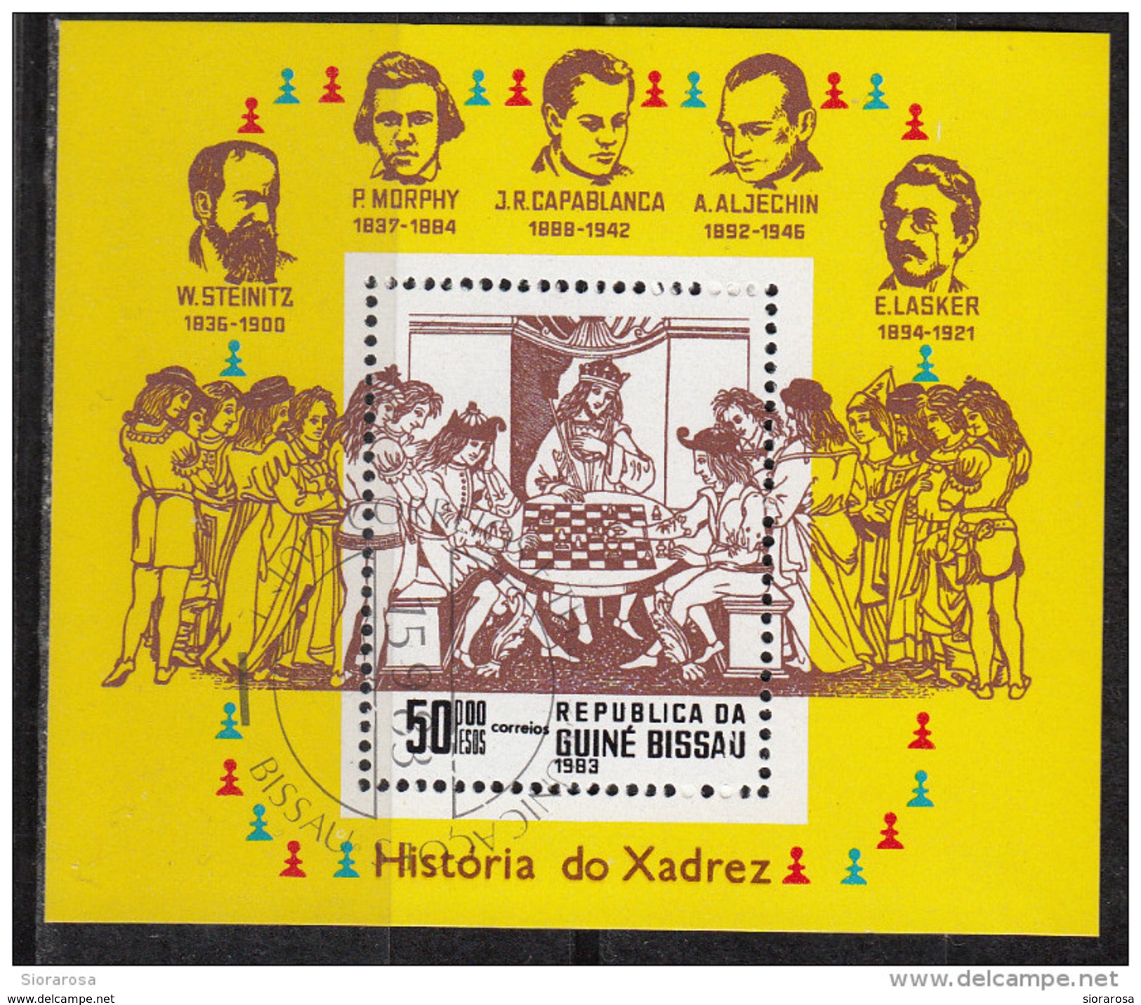 480 Cuba 1983 Historia De Xadrez - Storia Degli Scacchi Morphy Capablanca Lasker Sheet Perf. - Scacchi