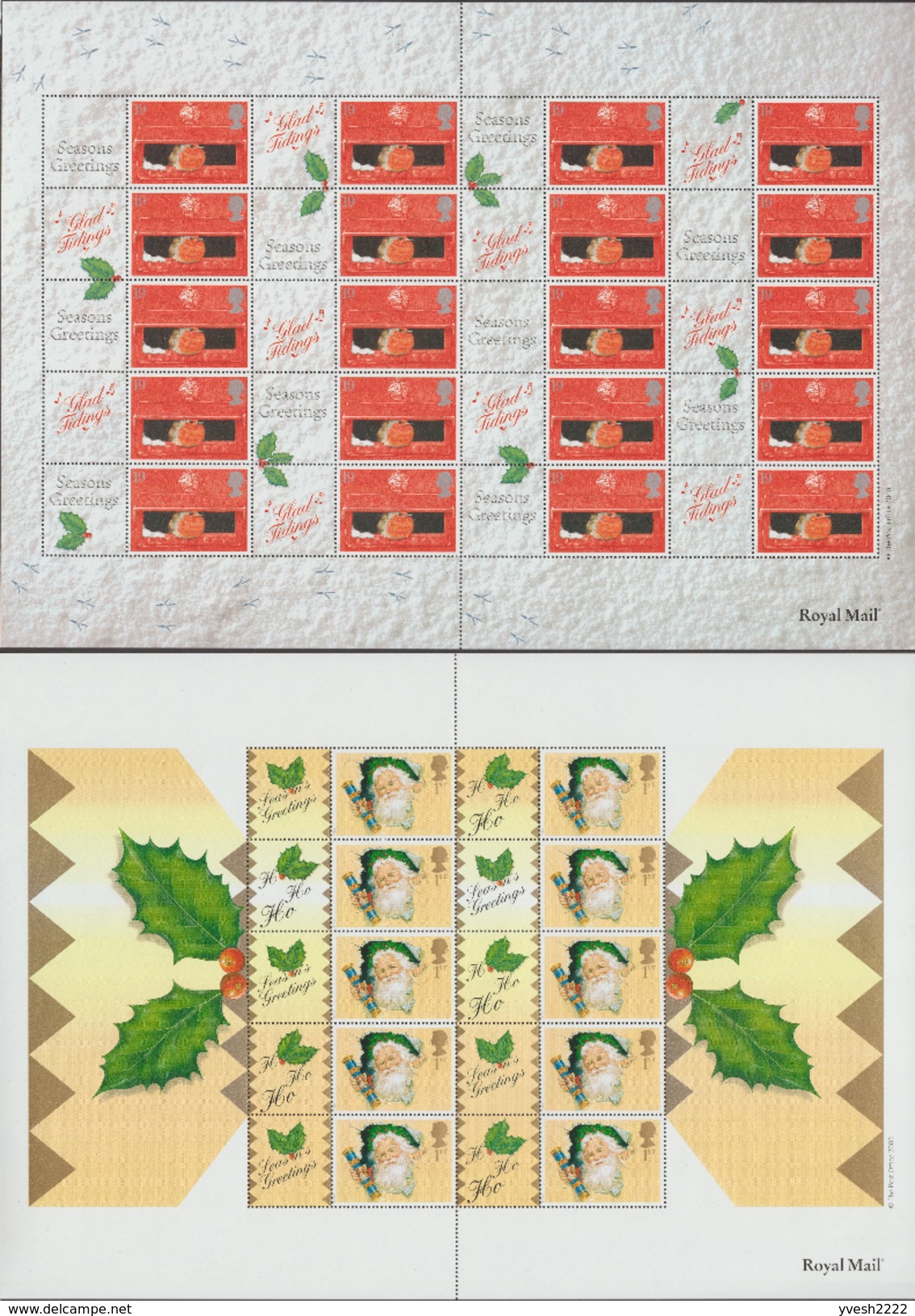 GB 2000 SG LS2 & LS3 Michel 1596 Et 1715 I A, Y&T 2211 & 2212. Feuilles De Timbres Personnalisés. Rouge-gorge, Père Noël - Smilers Sheets