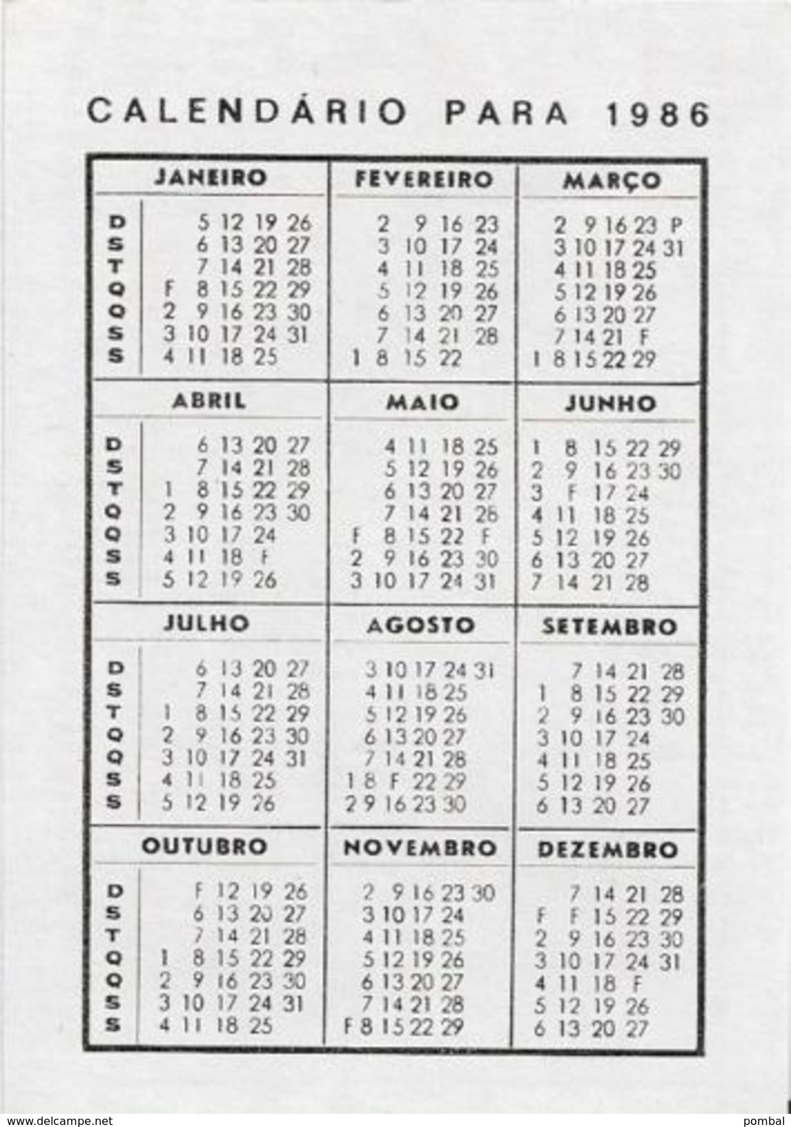 PORTUGAL-Pocket-Calendar-1986-ESCUTEIROS-DE-PORTUGAL - Petit Format : 1981-90