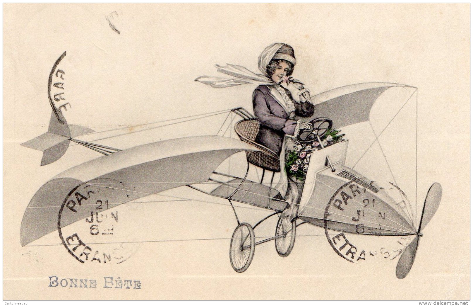 [DC9835] CPA - CARTOLINA FRANCESE RAFFIGURANTE UNA DONNA CHE PILOTA UN AEREO  - Viaggiata 1912 - Old Postcard - ....-1914: Precursori