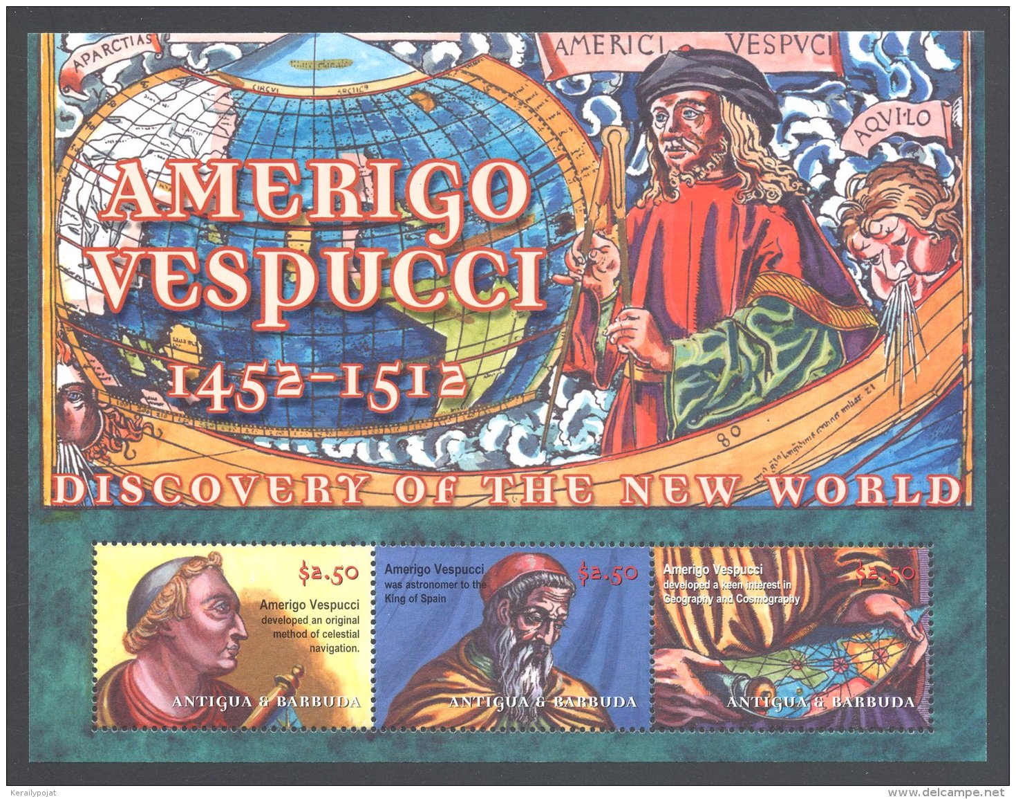 Antigua - 2002 Amerigo Vespucci Kleinbogen MNH__(THB-5804) - Antigua Et Barbuda (1981-...)