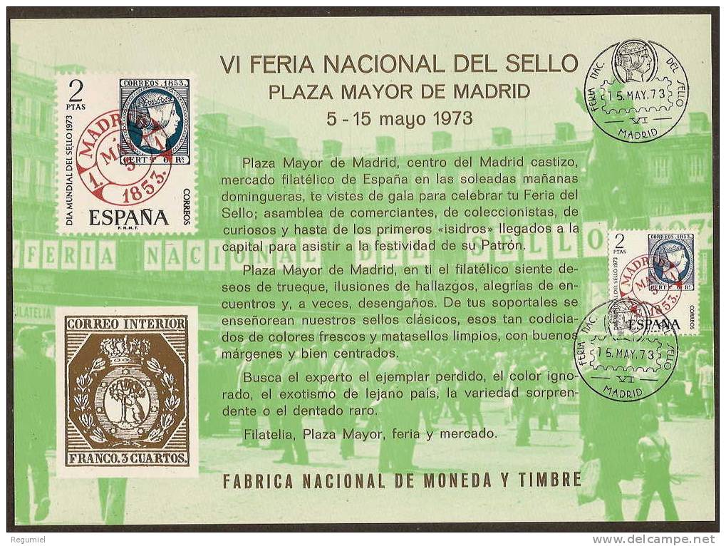 España Hoja Recuerdo 1973 HR 10 Feria Del Sello. Matasellada - Commemorative Panes
