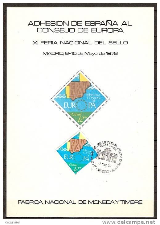 España Hoja Recuerdo 1978 HR 064 Consejo De Europa. Matasellada - Feuillets Souvenir