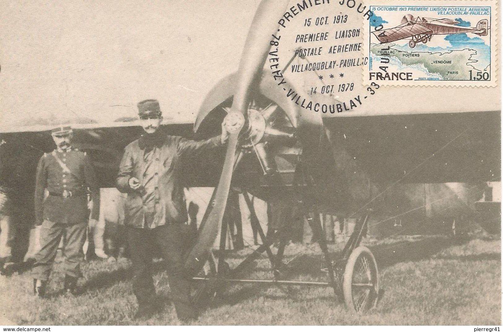 CARTE-PHILATELIQUE-1978-LT RONIN-AVION MORANE SAULNIER G-1913-1é LIAISON POSTALE-Villacoublay-Pauillac--TBE - ....-1914: Vorläufer