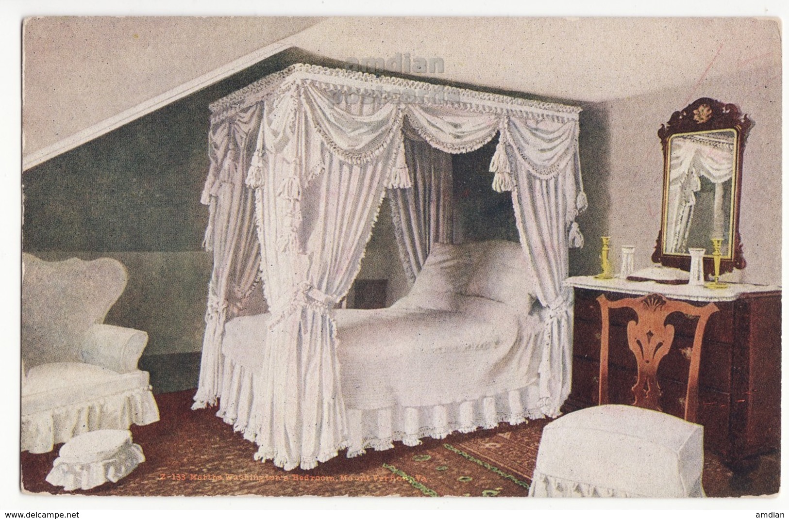 USA - MT VERNON MANSION VA - Martha Washinton's Bedroom- Antique C1910s Unused Vintage Postcard - Historic Site - History