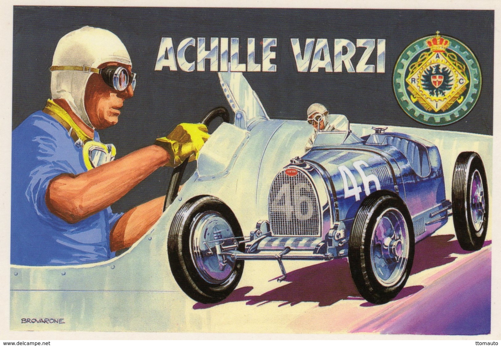 Achille Varzi Sur Bugatti T35  -  Art Card By Brovarone  -  CPM - Grand Prix / F1