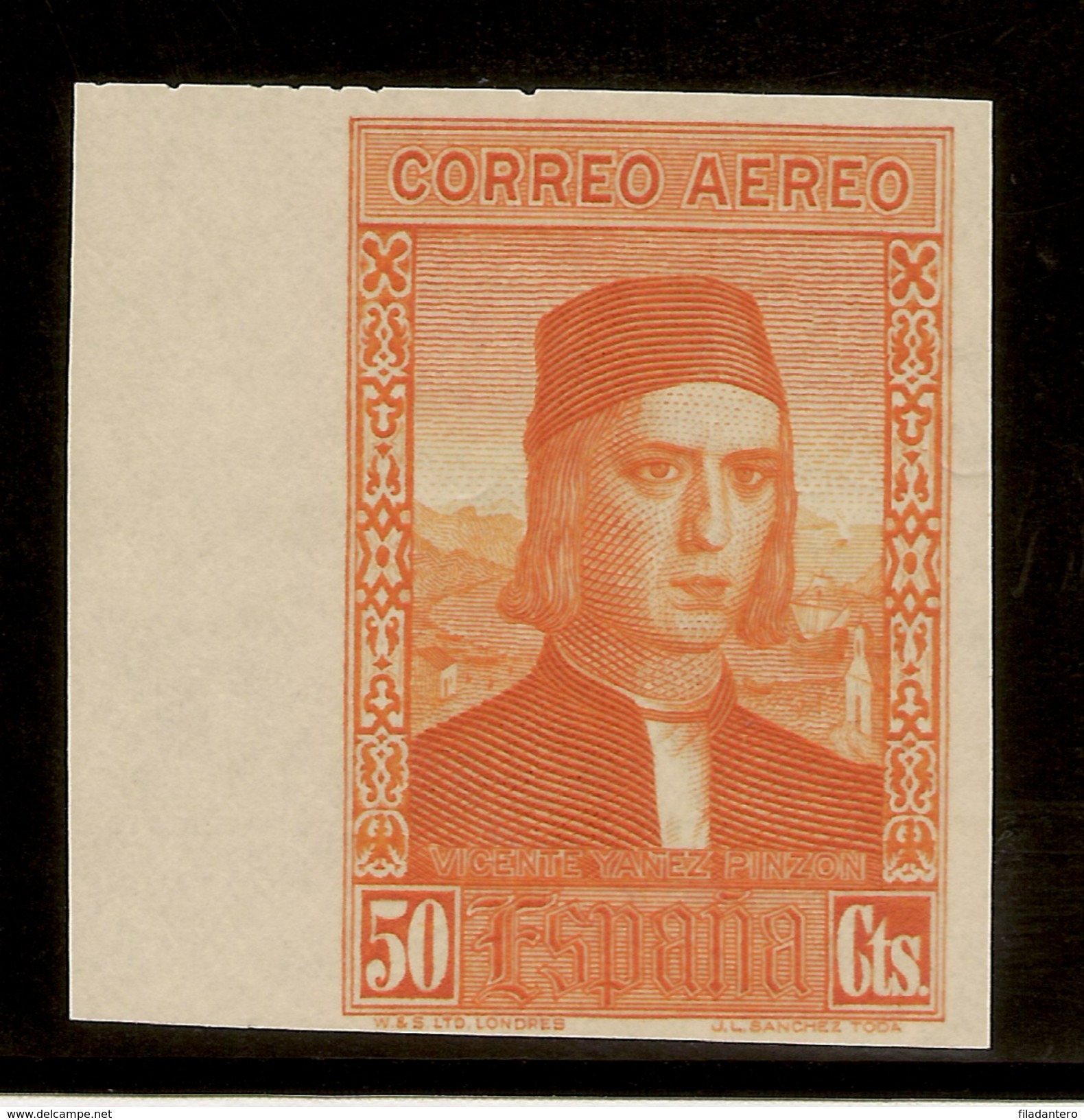 Edifil 555s**  50 Céntimos Naranja  SIN DENTAR  Descubrimiento América  1930   NL964 - Nuevos