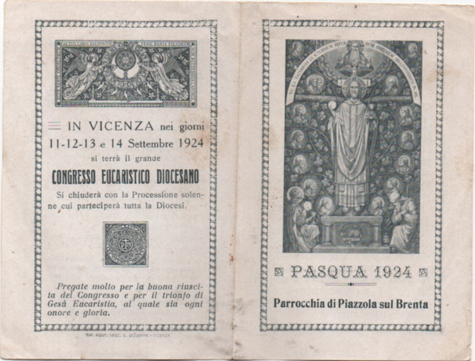 Santino Per La Comunione Pasquale 1934 Nella Parrocchia Di Piazzola Sul Brenta (Padova) - Santini