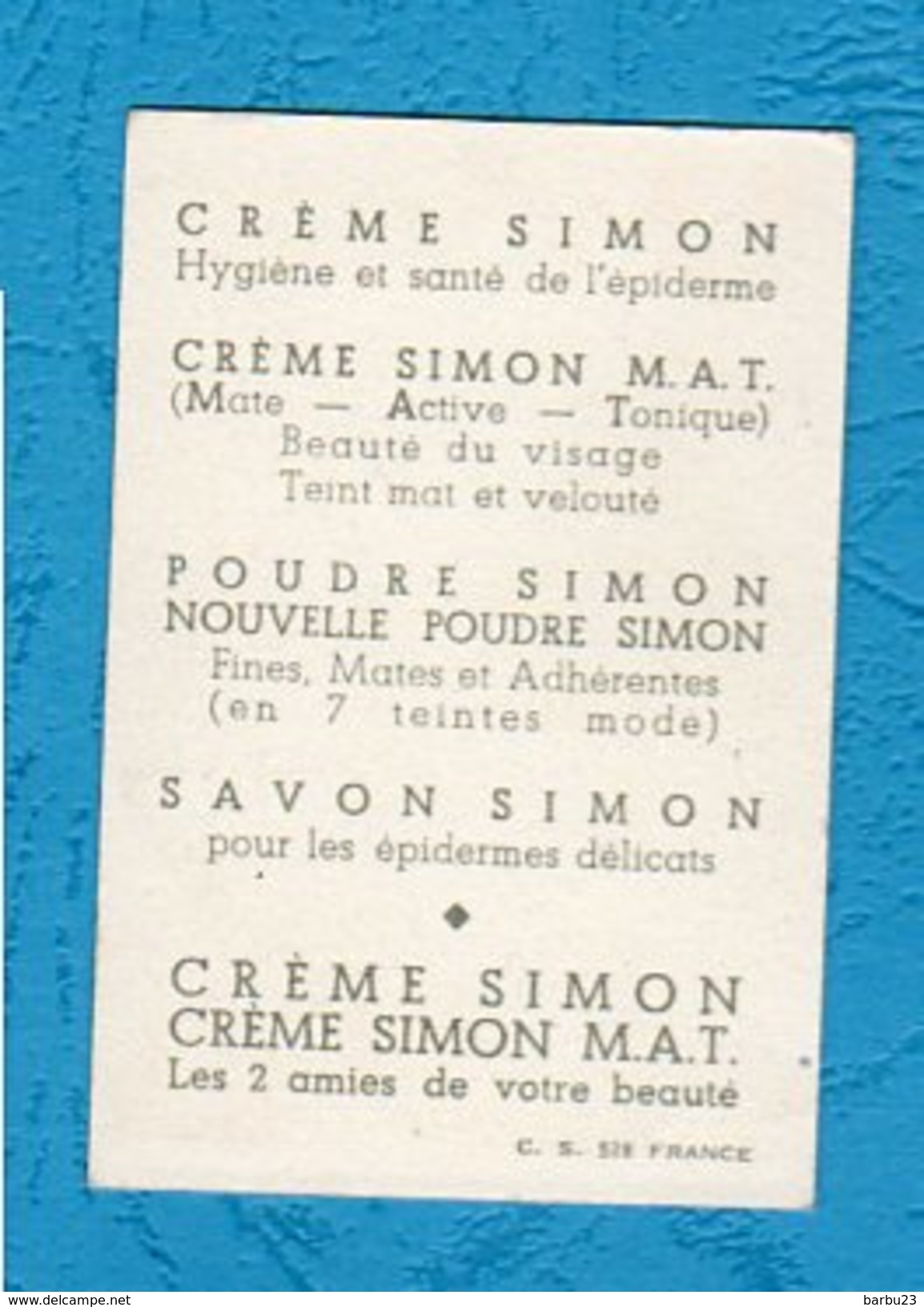 Creme Simon Carte Publicitaire Années 30 Format 5,5 X 8cm - Beauty Products