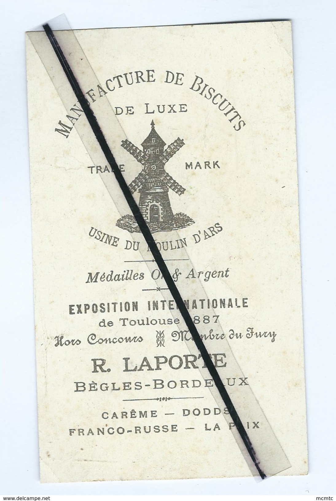 Petite Image -Manufacture De Biscuit De Luxe-Usine Du Moulin D'Ars-Exposition Internationale De Toulouse 1887(Hirondelle - Toulouse