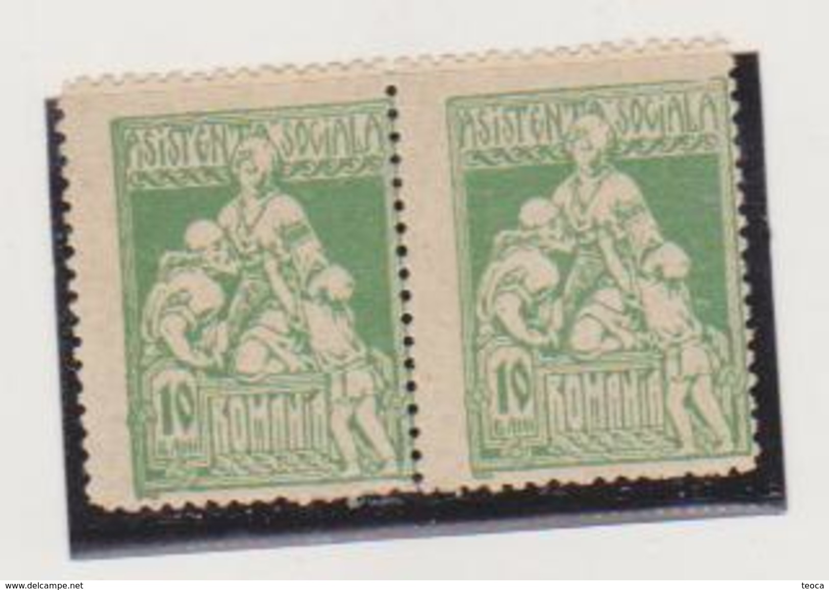 ROMANIA.1921 Social Assistance Paar X2 , MISPLACED IMAGE Perforation, REVENUE STAMP, ROMANIA - Ongebruikt