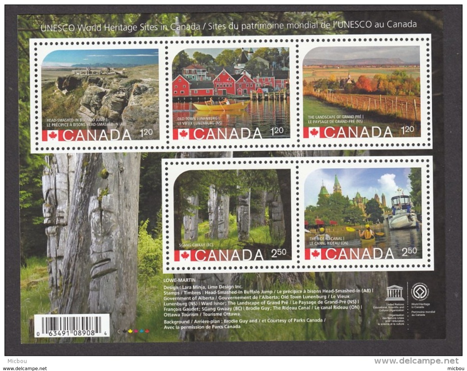 Canada, 2014, MNH, Patrimoine Mondiale De L´UNESCO, UNESCO World Heritage, Totem, Indiens D´amériques, Amérindien - Nuovi