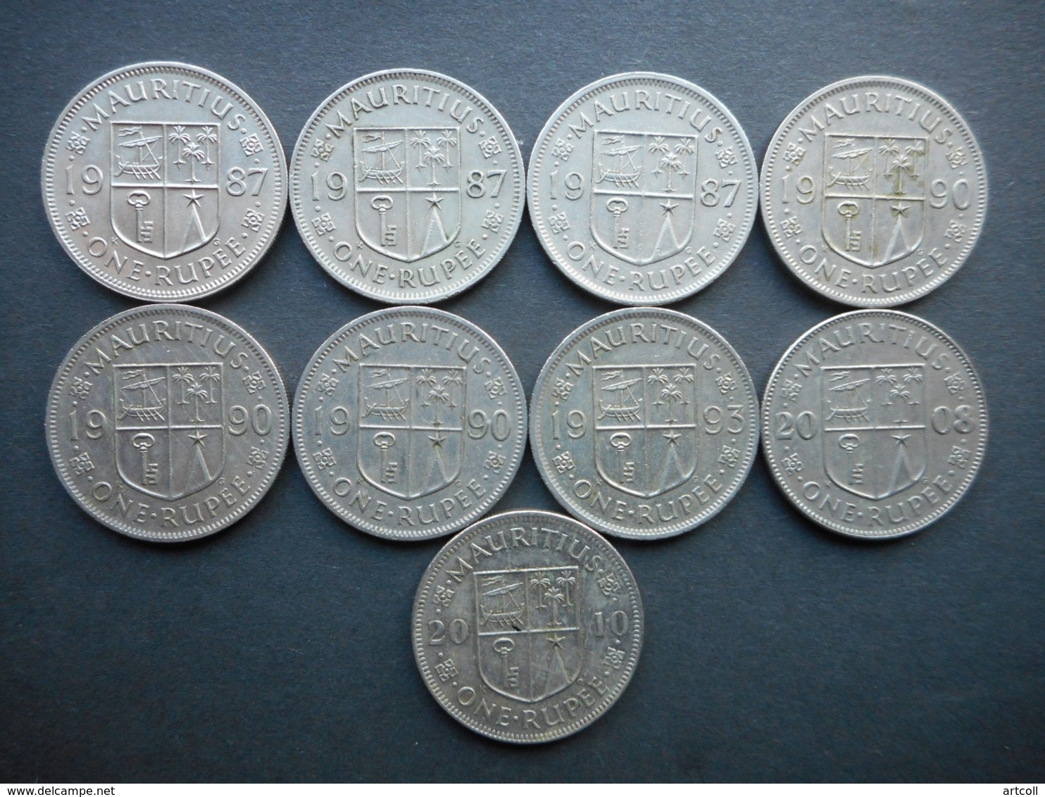 Mauritius 1 Rupee 1987-2010 (Lot Of 9 Coins) - Mauritius